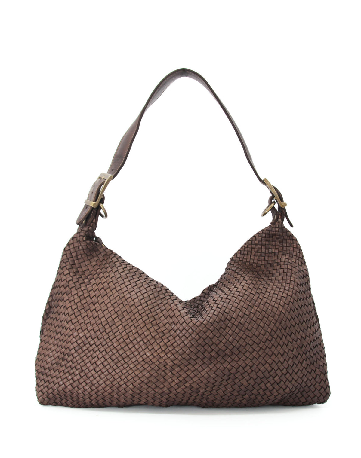 Große Hobo-Tasche für Damen MONERA HOBO XL aus geflochtenem italienischem Kalbsleder in braun