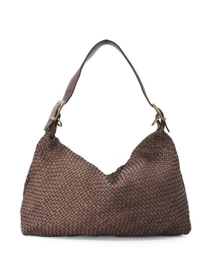 Große Hobo-Tasche für Damen MONERA HOBO XL aus geflochtenem italienischem Kalbsleder in braun