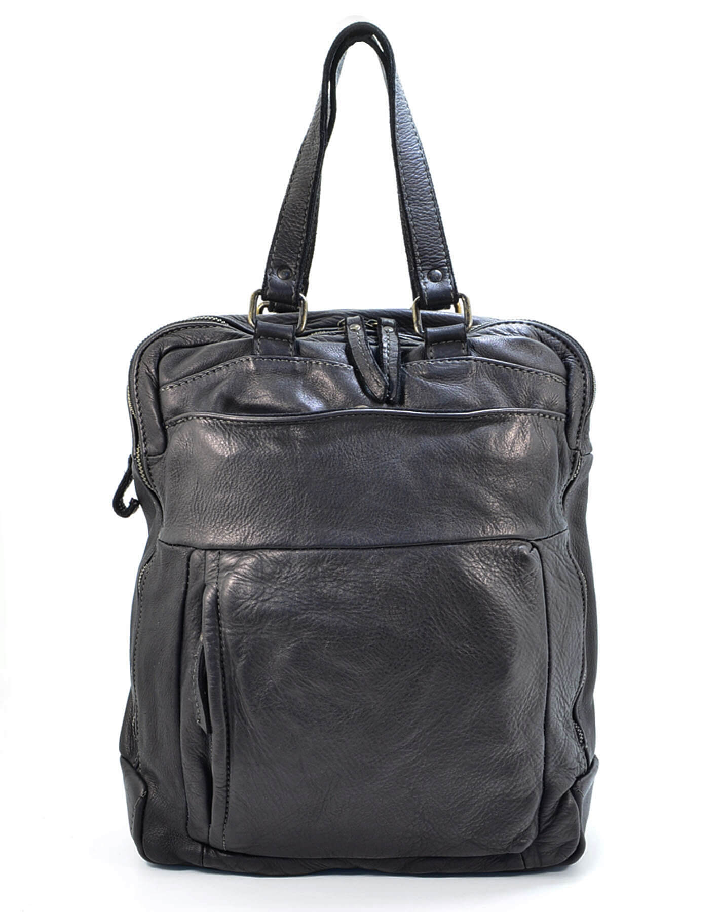 Schwarz BORGO● Lederrucksack mit Laptopfach – Wandelbarer 2-in-1 Business Rucksack & Aktentasche aus Echtleder Sacktaschen.com