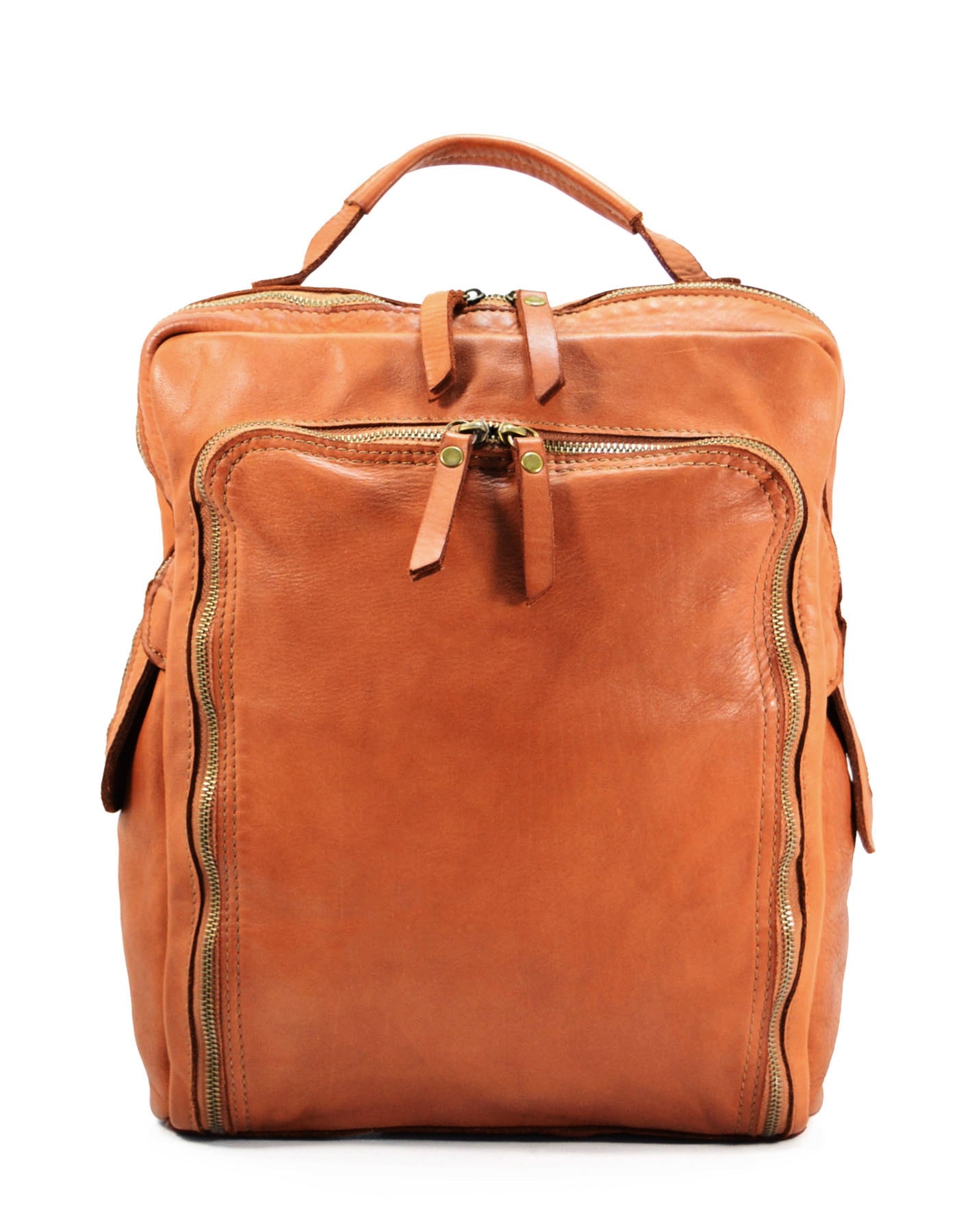 Echtleder Business-Lederrucksack mit Laptopfach für Damen und Herren in der Farbe Cognac Frontansicht