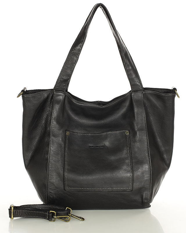 CALDERA. Women's Shopper Bag Tote from Natural Leather Black