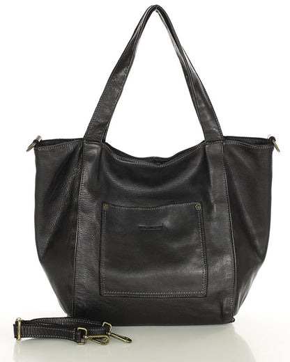 CALDERA. Women's Shopper Bag Tote from Natural Leather Black