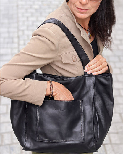 black Women's Shopper Bag Tote from Natural Leather