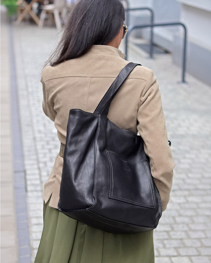 Black Women's Shopper Bag Tote from Natural Leather