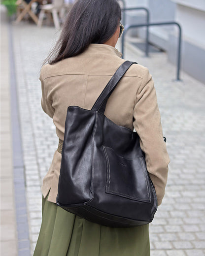 Black Women's Shopper Bag Tote from Natural Leather