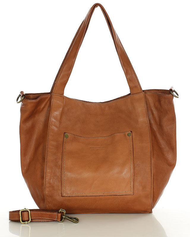 CALDERA. Women's Shopper Bag Tote from Natural Leather Cognac
