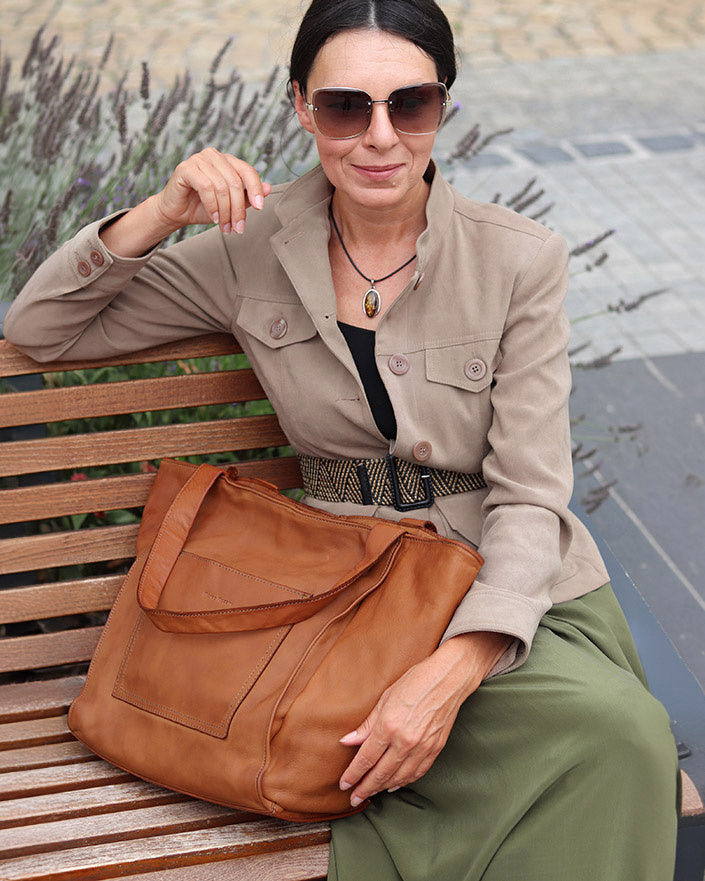 CALDERA. Women's Shopper Bag Tote from Natural Leather