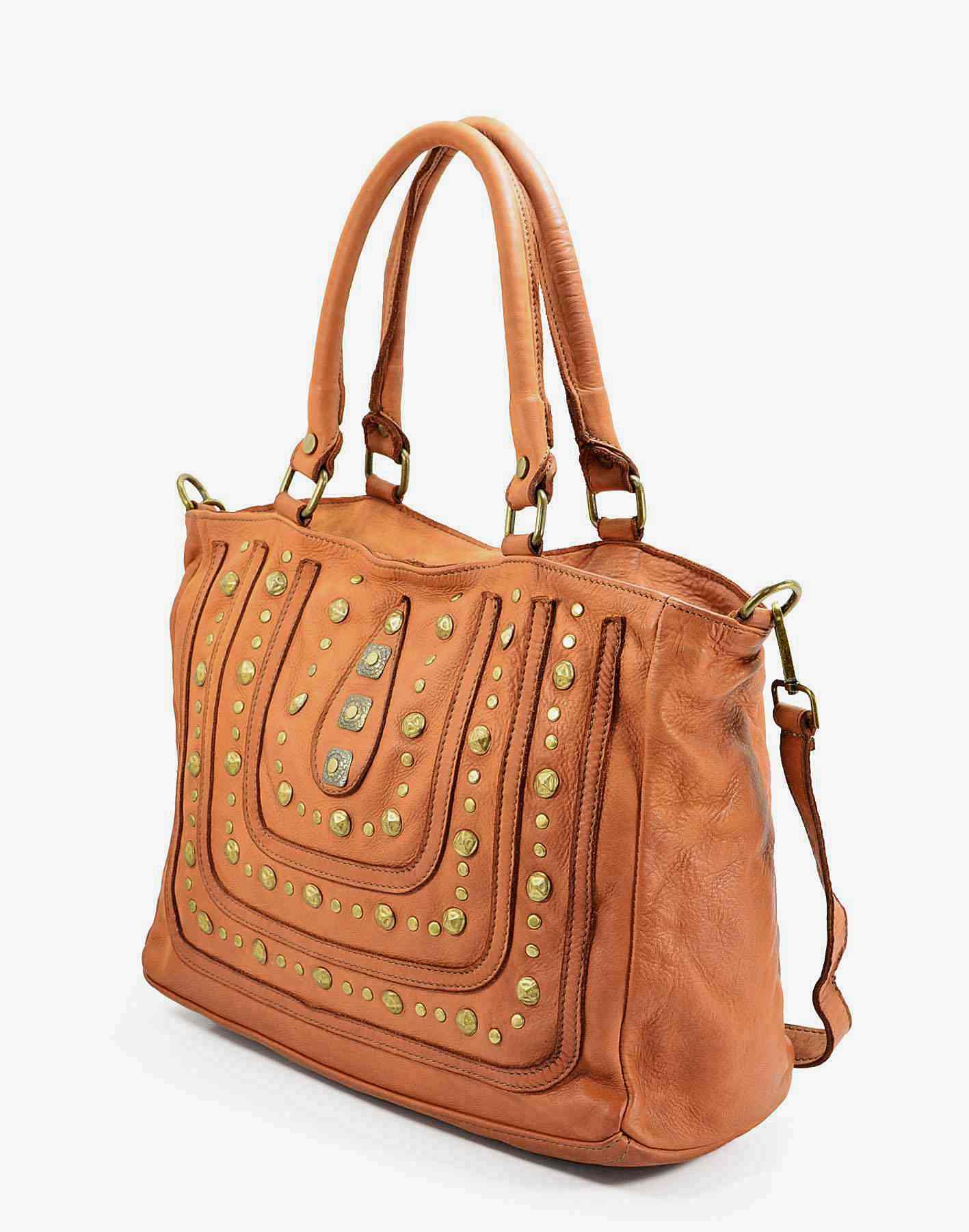 CAMPINO● Tote bag in soft leather with rivets and zip fastening