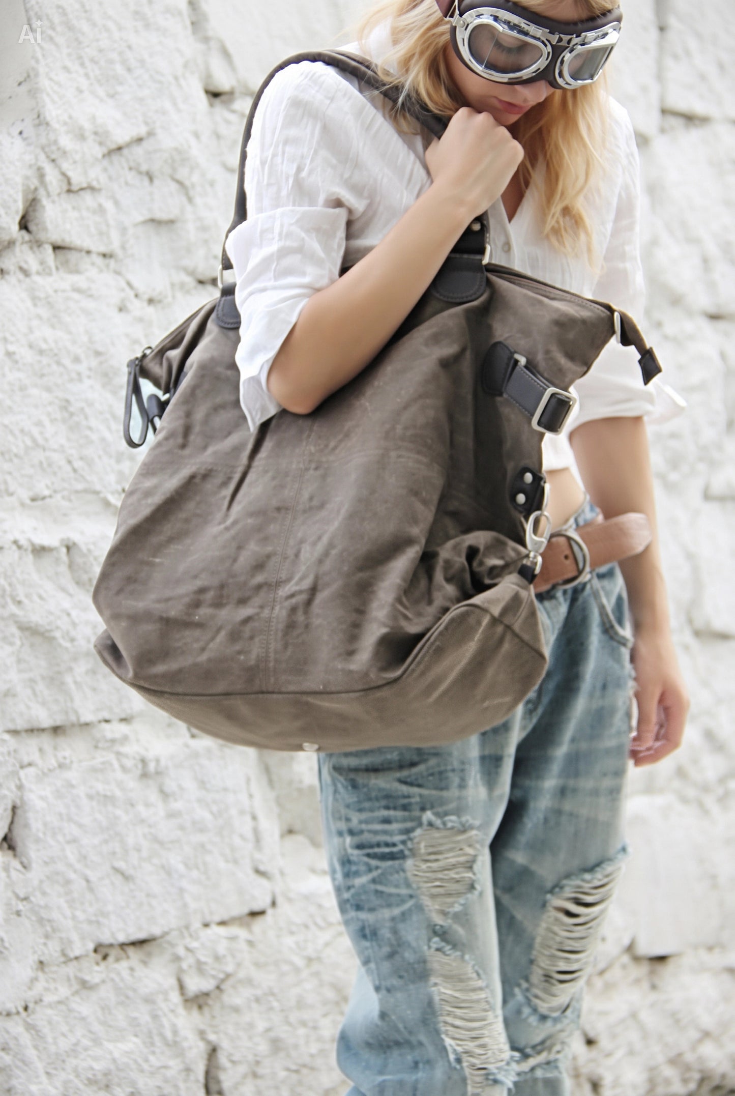 KOUKO BAG. Canvas Shopper Damen mit italienischem Leder – geräumige Alltagstasche Sacktaschen.com