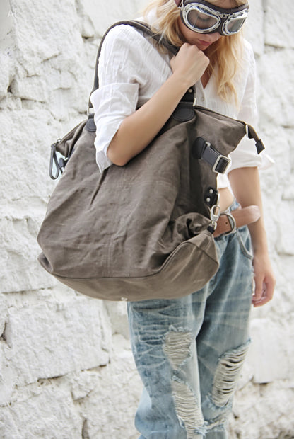 KOUKO BAG. Canvas Shopper Damen mit italienischem Leder – geräumige Alltagstasche Sacktaschen.com