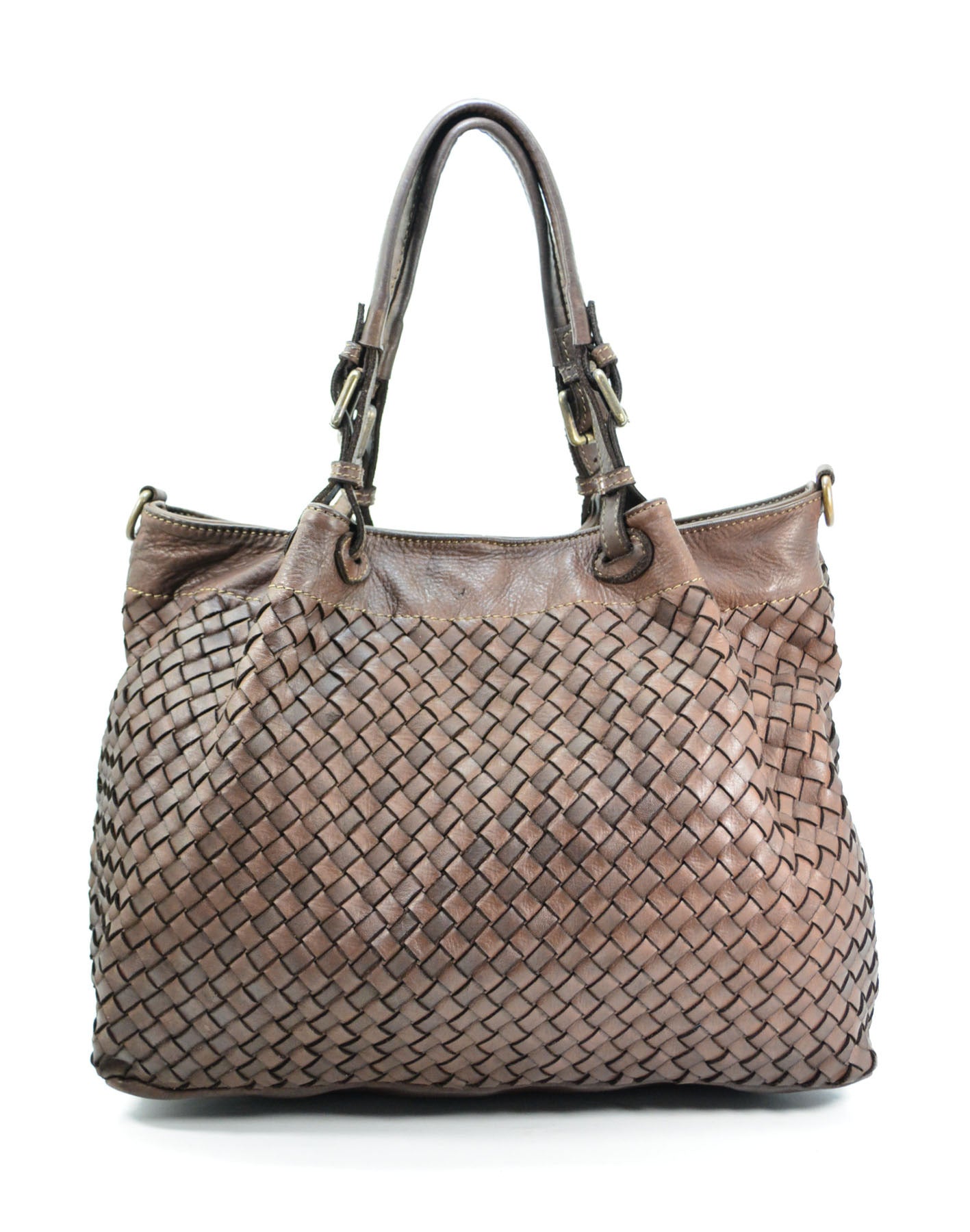 Leder Geflochtene Handtasche Damen in Dunkelbraun, klassischer Flecht-Shopper aus echtem Leder für jeden Tag