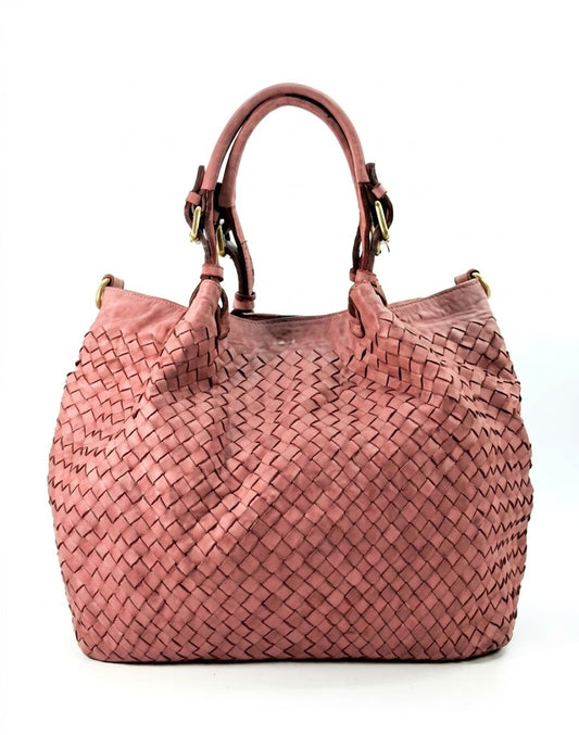 pink CESTINO L● Große Leder Handtasche Damen – Geflochtene Umhängetasche XL mit Reißverschluss Sacktaschen.com
