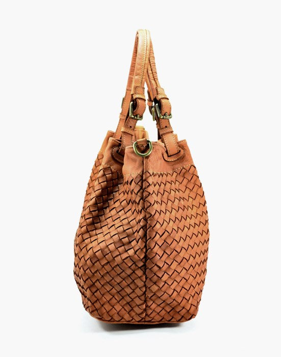 Leder Handtasche Damen schwarz braun cognac, aus geflochtene Leder