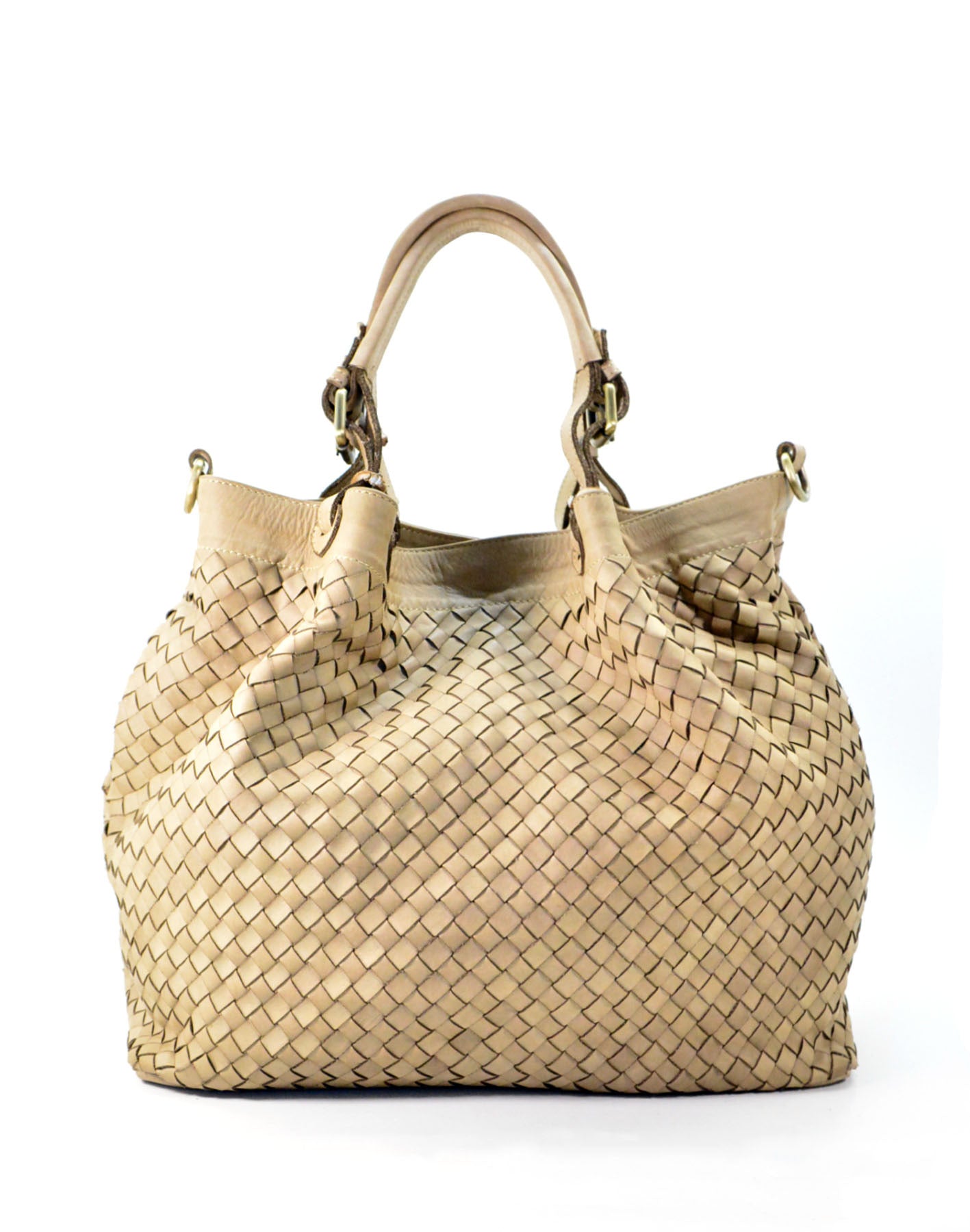 Leder Geflochtene Handtasche Damen in beige, luxuriöse Flechttasche aus echtem Kalbsleder im Korbstil