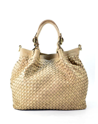 Leder Geflochtene Handtasche Damen in beige, luxuriöse Flechttasche aus echtem Kalbsleder im Korbstil