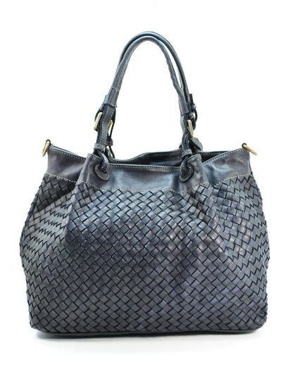 Cestino Leder Geflochtene Handtasche Damen in Schwarz, klassischer Flecht-Shopper aus echtem italienischen Leder im Korbstil