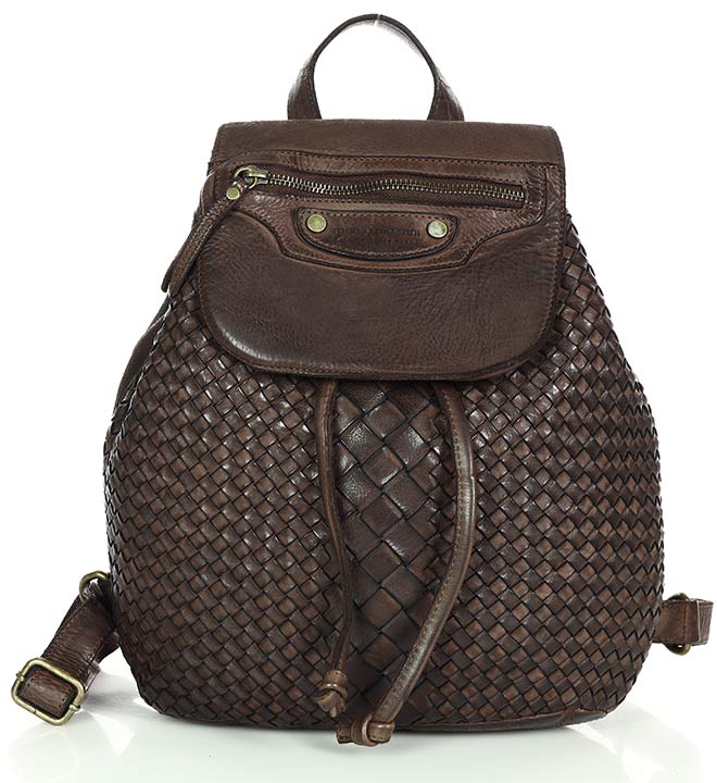 braided leather backpack 2in1 ladies leather backpack made of woven leather in vintage style – Sacktaschen