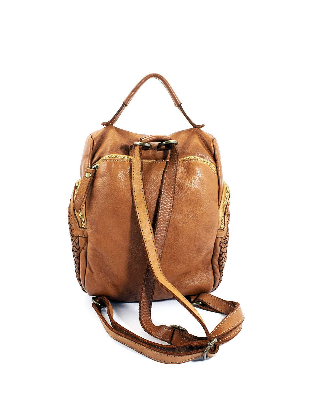 Wandelbarer Echtleder Cityrucksack Damen Camel mit diebstahlsicherem Reißverschluss auf der Rückseite und verstellbaren Schultergurten