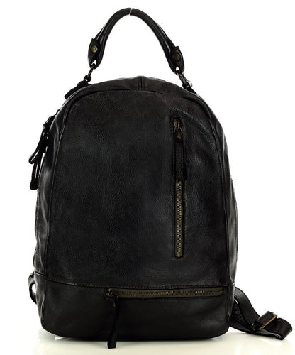 Eleganter schwarzer Lederrucksack SICILLA für Business und Büro, passend für DIN A4 Dokumente, aus hochwertigem, weichem echtleder im Unisex-Design.