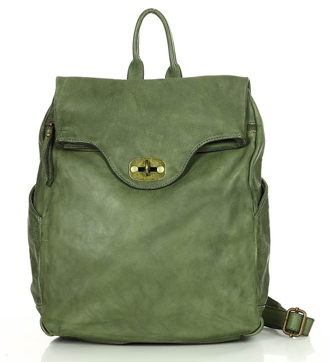 Green leather best sale backpack womens