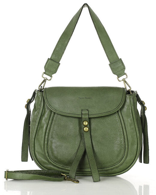 COMO● Ladies shoulder bag saddle bag made of vintage leather in boho style green