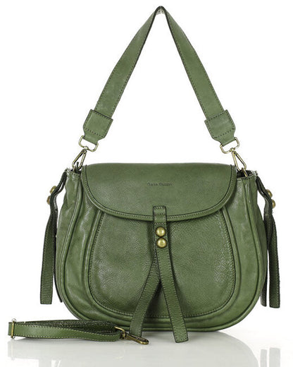 COMO● Ladies shoulder bag saddle bag made of vintage leather in boho style green