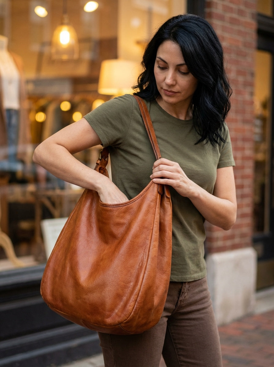 HOBO● Große Damen Beuteltasche Aus italienischem Leder. Zwei-Kammer-Beutel. Sacktaschen.com