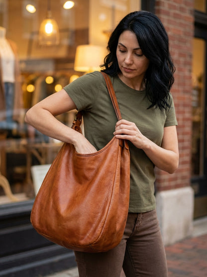 HOBO● Große Damen Beuteltasche Aus italienischem Leder. Zwei-Kammer-Beutel. Sacktaschen.com