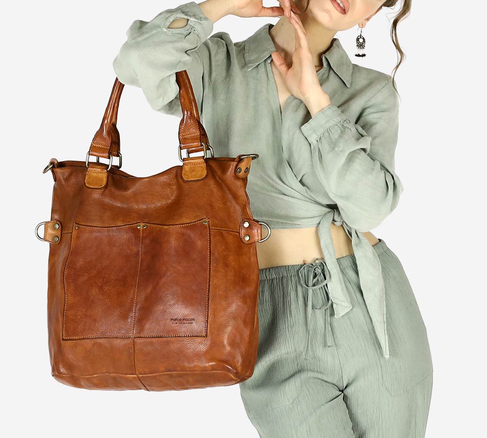 №56B LISETTE™ Shopper shoulder bag made of Italian genuine leather in brown