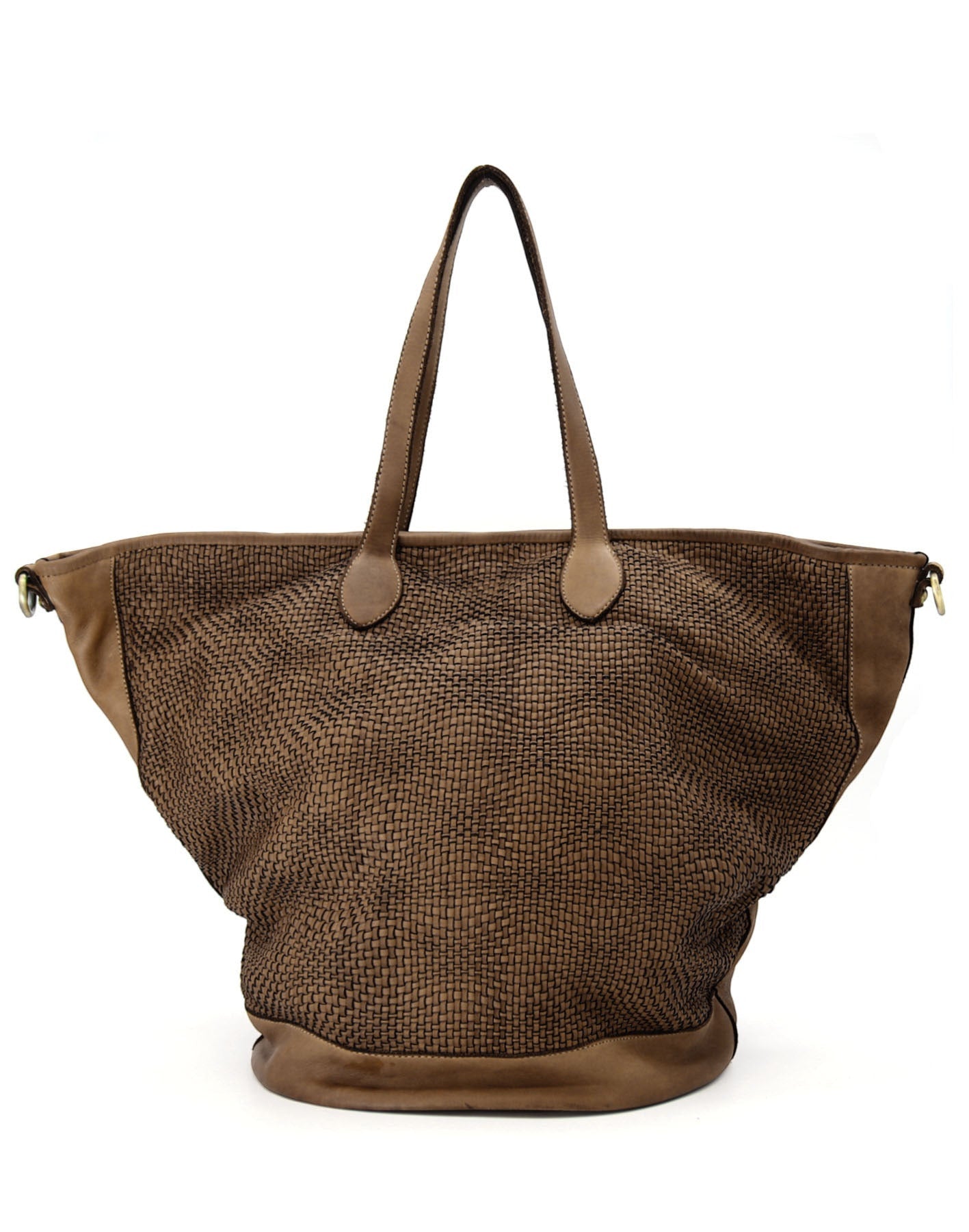 braun MILANO ● Große Leder Shopper Tasche in Trapezform – Geflochtenes Design & A4 Format Sacktaschen.com