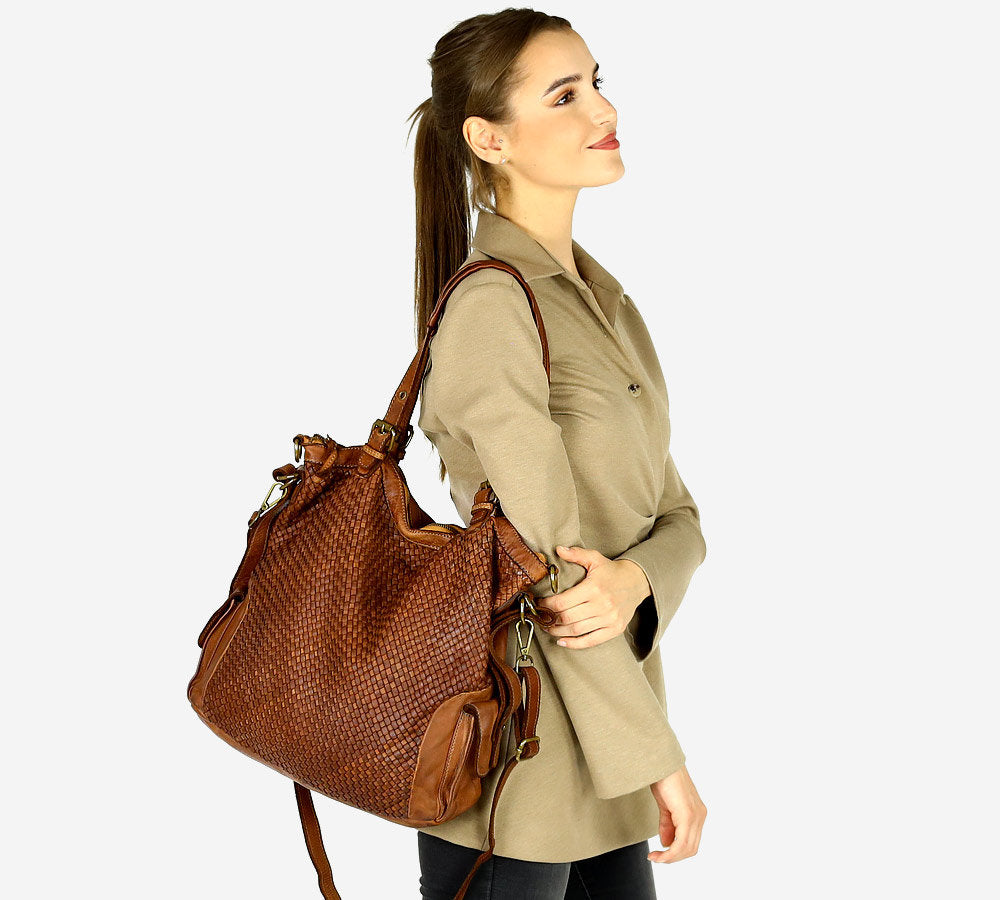 Grand sac cabas simili-cuir souple et anses tissu grand fermoir zip pour  femme 0923511