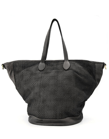 schwarz MILANO ● Große Leder Shopper Tasche in Trapezform – Geflochtenes Design & A4 Format Sacktaschen.com