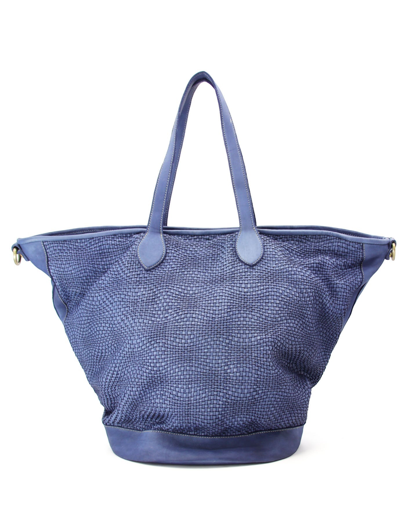blau MILANO ● Große Leder Shopper Tasche in Trapezform – Geflochtenes Design & A4 Format Sacktaschen.com