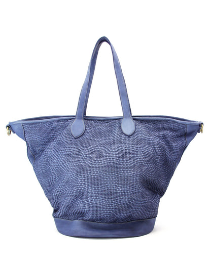 blau MILANO ● Große Leder Shopper Tasche in Trapezform – Geflochtenes Design & A4 Format Sacktaschen.com