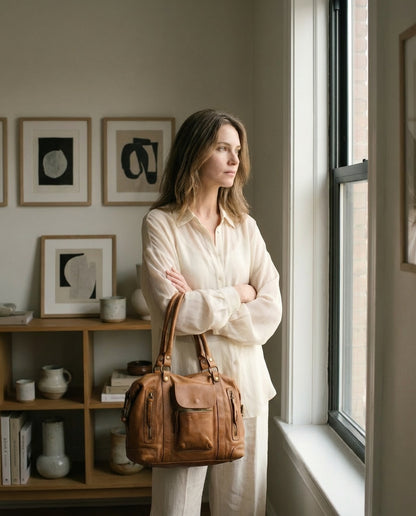 BOHO● Damen Bowling-Schultertasche aus italienischem Leder - BOHO Still Sacktaschen.com