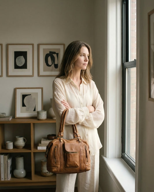 BOHO● Damen Bowling-Schultertasche aus italienischem Leder - BOHO Still Sacktaschen.com