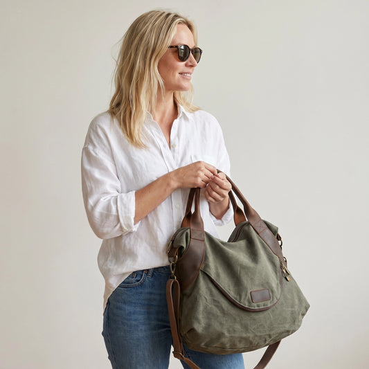 MARK I. Damen Schultertasche Canvas – großer Vintage Shopper für Alltag, Büro & Uni Sacktaschen.com