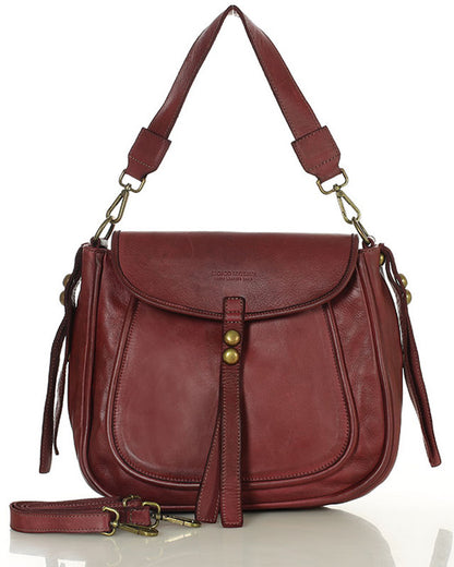 COMO● Ladies shoulder bag saddle bag made of vintage leather in boho style burgundy red