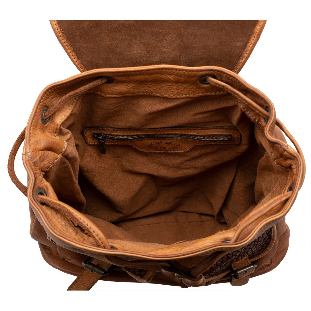 OUTLET. Classic leather flap backpack vintage brown black cognac for women and men - with drawstring - with flap - with front pockets - made of soft Italian genuine leather