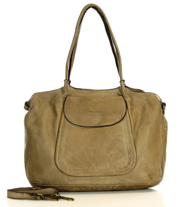 Echtleder Shopper Damen Beige Taupe elegante 2-in-1 Handtasche für Alltag und Universität