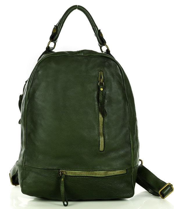 Exklusiver Lederrucksack für Damen und Herren SICILLA in Dunkelgrün, handgefertigtes Unikat aus der Toskana ohne chemische Zusätze hergestellt.