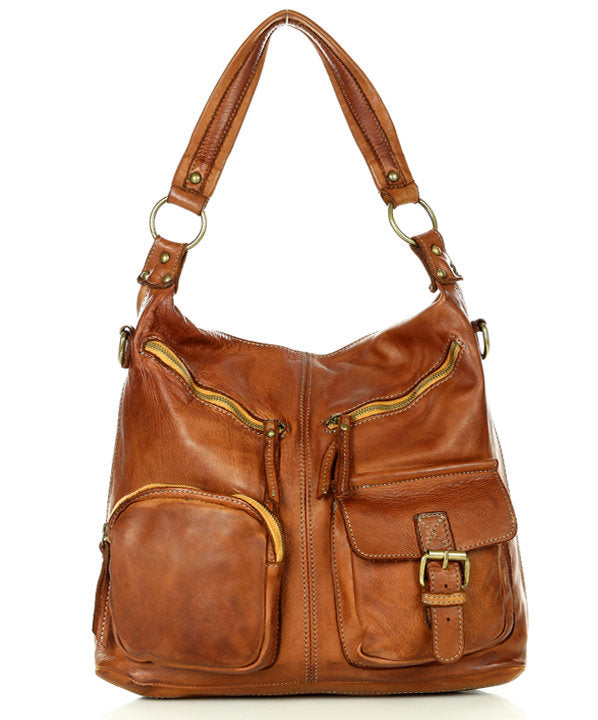 cognac (EXPRESS) GARDA● Leder Beuteltasche - Schultertasche für aktive Damen Sacktaschen.com