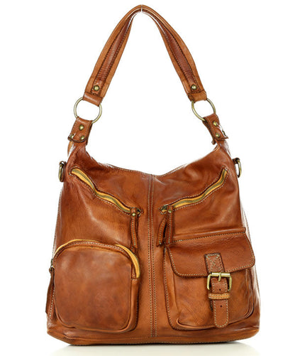 cognac (EXPRESS) GARDA● Leder Beuteltasche - Schultertasche für aktive Damen Sacktaschen.com