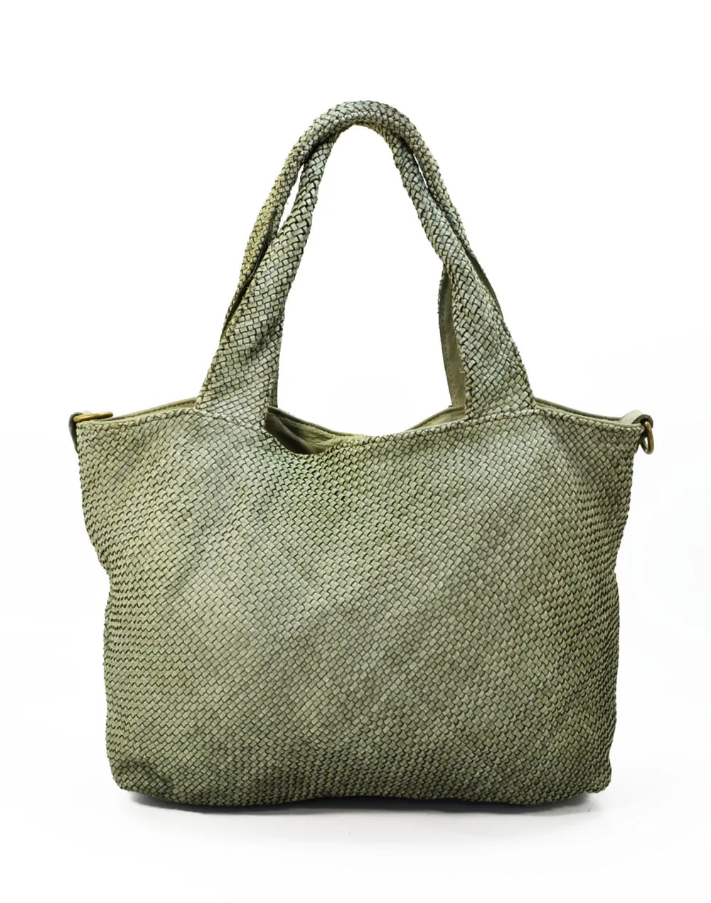 Geflochtene Leder Shopper Tasche aus italienischem Kalbsleder in grün, luxuriöse Hobo Bag mit Reißverschluss für Damen