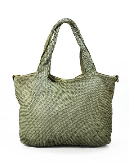 Geflochtene Leder Shopper Tasche aus italienischem Kalbsleder in grün, luxuriöse Hobo Bag mit Reißverschluss für Damen