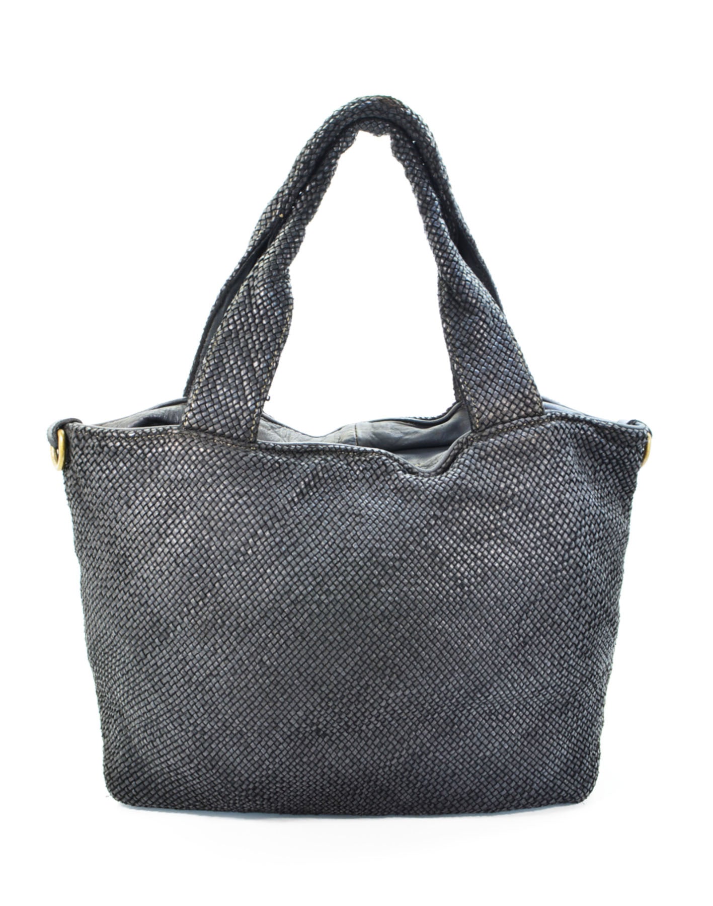 Schwarze geflochtene Leder Shopper Tasche, klassische Hobo Shoulder Bag aus italienischem Kalbsleder für elegante Damen-Outfits
