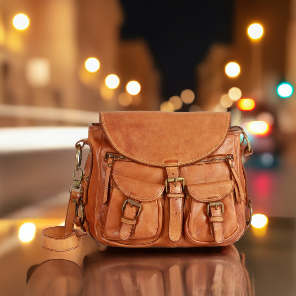 ANCONA™ Sac à bandoulière-crossbody moyen en cuir de style safari