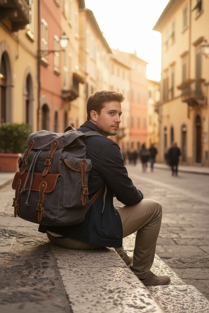 WAX SCOUT™ Groß Rucksack aus gewachste Canvas mit Leder für Damen & Herren Sacktaschen.com