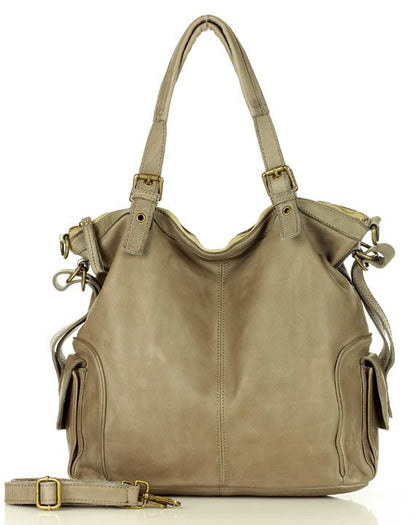 JEANNE. Großer Damen Leder-Shopper mit Fächern Beige-taupe