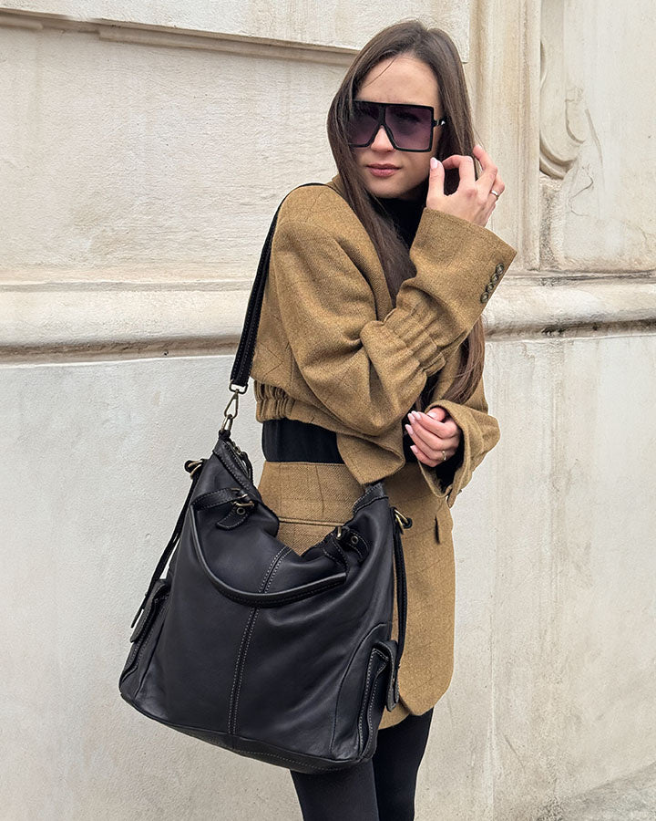 JEANNE. Großer Damen Leder-Shopper mit Fächern